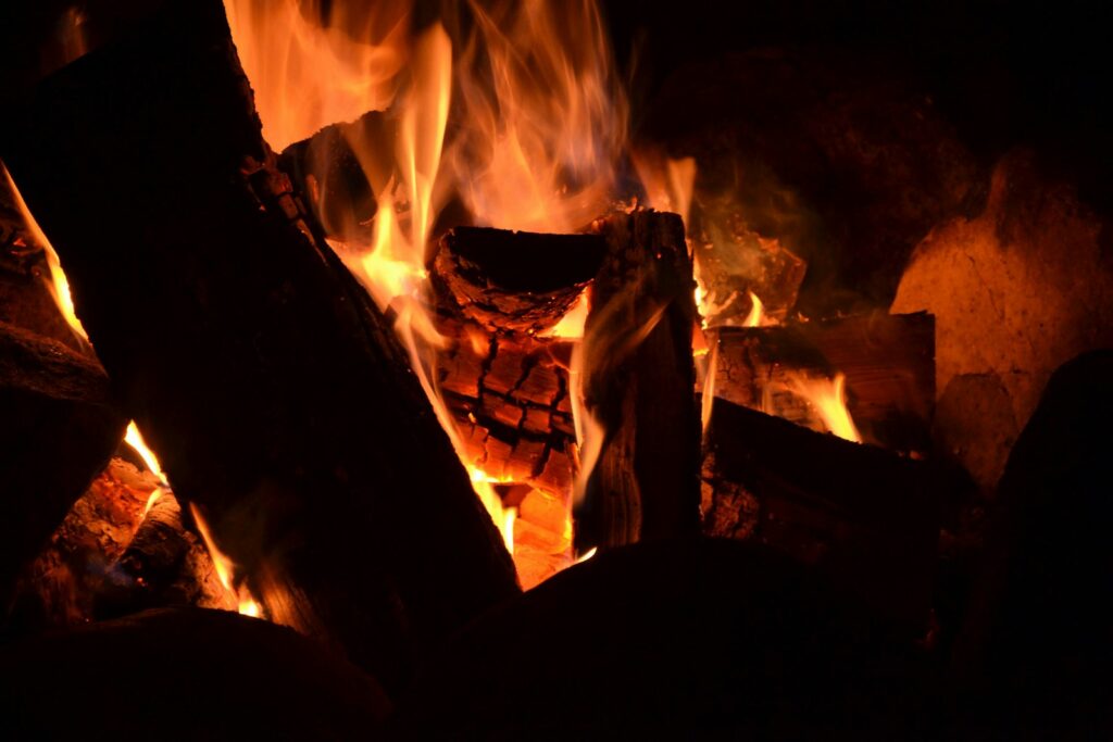 Fire burning in an outdoor fire pit